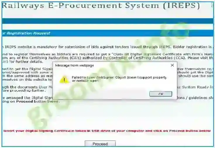 IREPS error Object doesnt support property or method open of Solution for IREPS error says-Fail to open WebSigner: Object doesnt support property or method open
